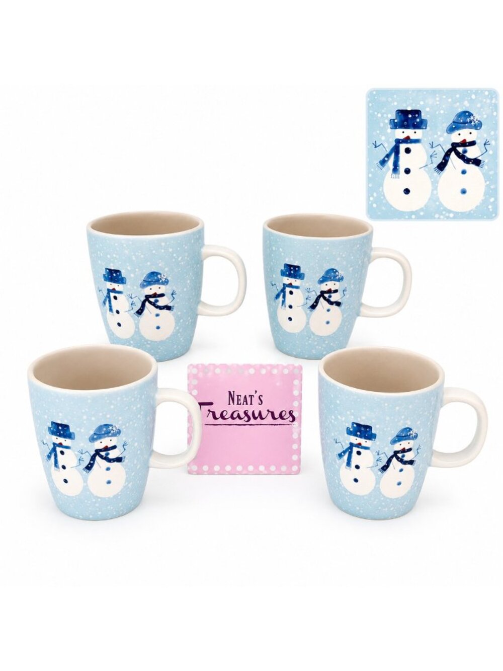 Home Target WINTER FROST Hand Painted Snowman Blue Soup 14oz Cups Mugs Set of 4